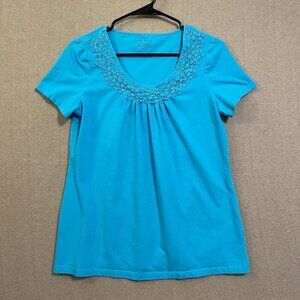 Charter Club Top Women's Medium Blue Short Sleeves